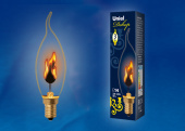 Лампа накал. декоративная свеча прозр. 3W E14 эффект пламени Uniel