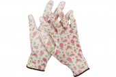 Перчатки садовые GRINDA,прозрачное PU покрытие,бело-розовые, размер L 11291-L
