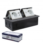 Лючок модульный скрытый выдвижной 2-розетки с з/к+1-USB+1-TYPE-C+1INT RJ-45 цвет черный