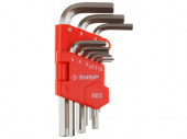 Набор ключей ЗУБР "Мастер" имбусовые короткие,1,5-10мм, сатинированное покрытие,HEX,9пр, 27460-1_z02