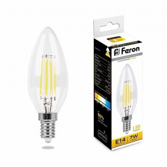 Лампа светодиодная свеча проз. Feron LB-66 7W Е14 2700К 740Lm филамент 